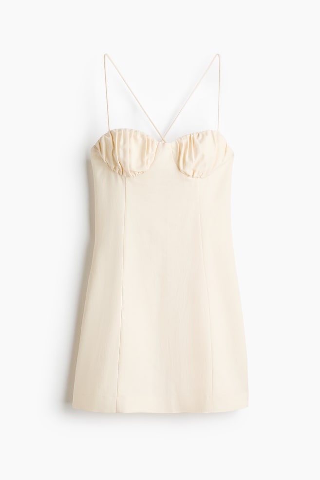 Linen-blend strappy dress - Cream/Light pink - 1