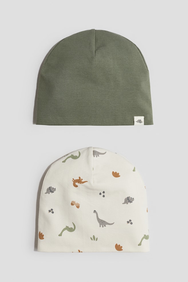 2-pack cotton jersey beanies - Green/Dinosaurs - 1