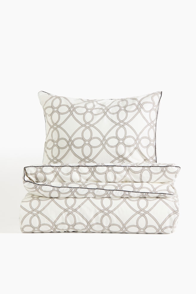 Patterned Twin Duvet Cover Set - White/beige/Blue/patterned - 1