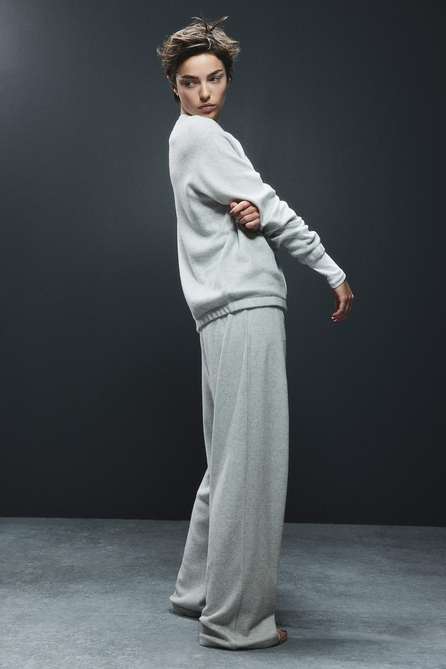 Straight jersey trousers - Light grey marl/Dark grey marl - 6