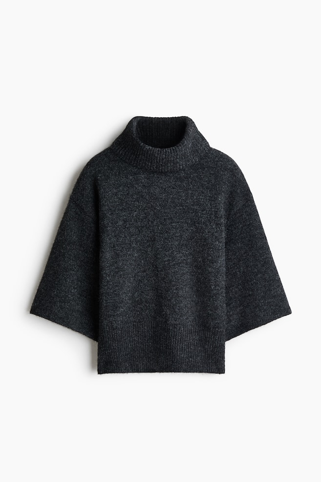 Trøje med korte ærmer og turtleneck - Mørkegråmeleret/Muldvarp/Creme - 1
