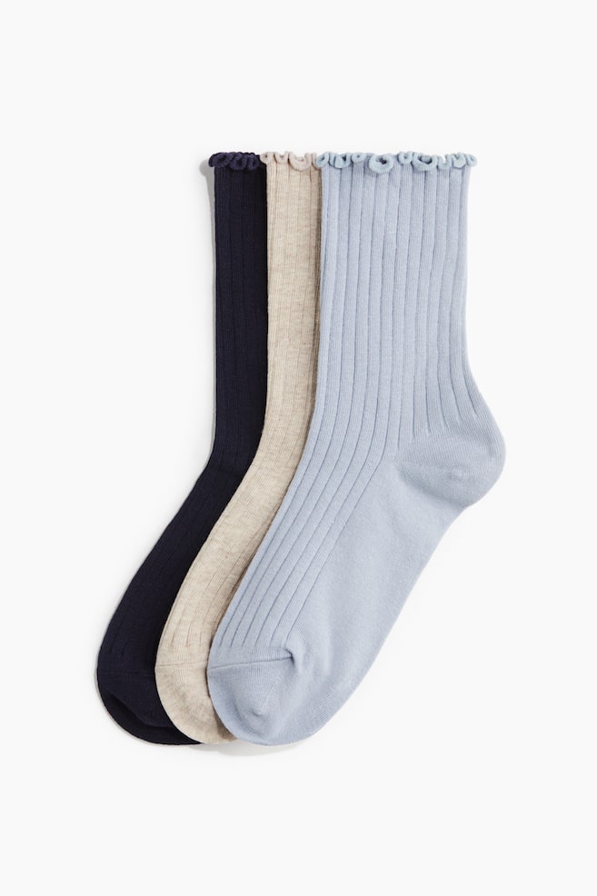 Pack de 3 calcetines en punto de canalé - Azul claro/Beige claro/Blanco/Negro/Gris claro - 1