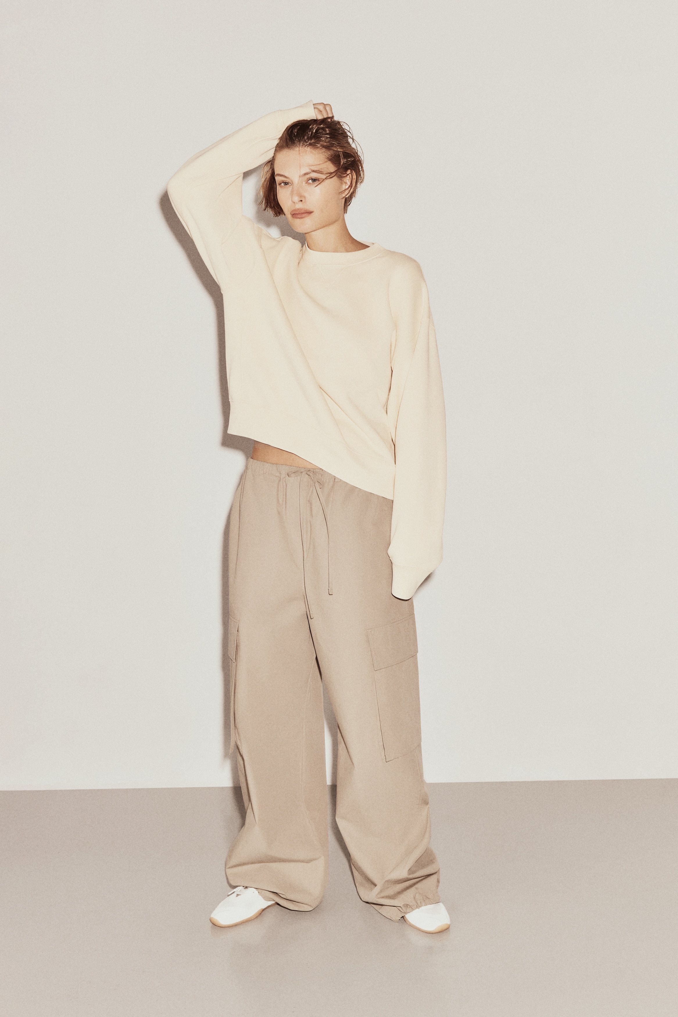 Sweatshirt i bomuld - Lysegul/Rosa/Muldvarp