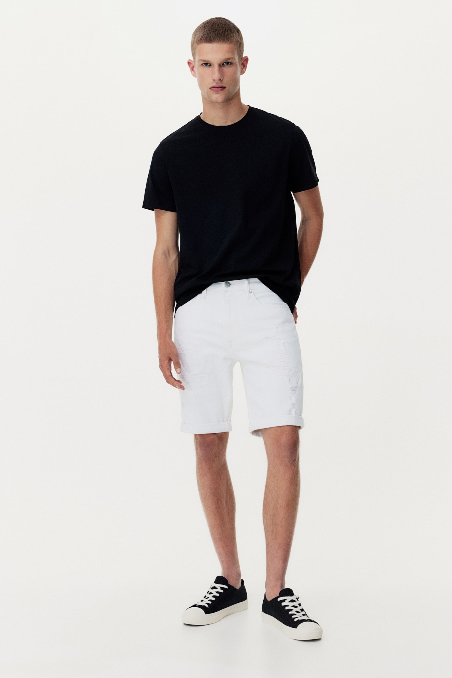 Slim Denim Shorts - White/Denim black/Light denim blue - 1