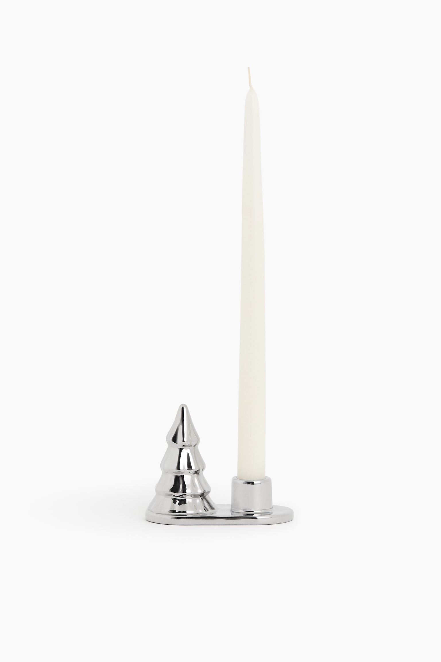 Stoneware Candlestick - Silver-colored/White/Silver-colored