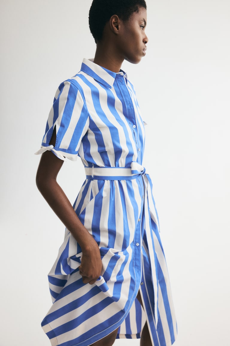 striped shirt dresses for women Classic Poplin Shirtdress - Vertical Stripe length sleeves add an off STRIPED SHORT-SLEEVED COTTON SHIRT DRESS