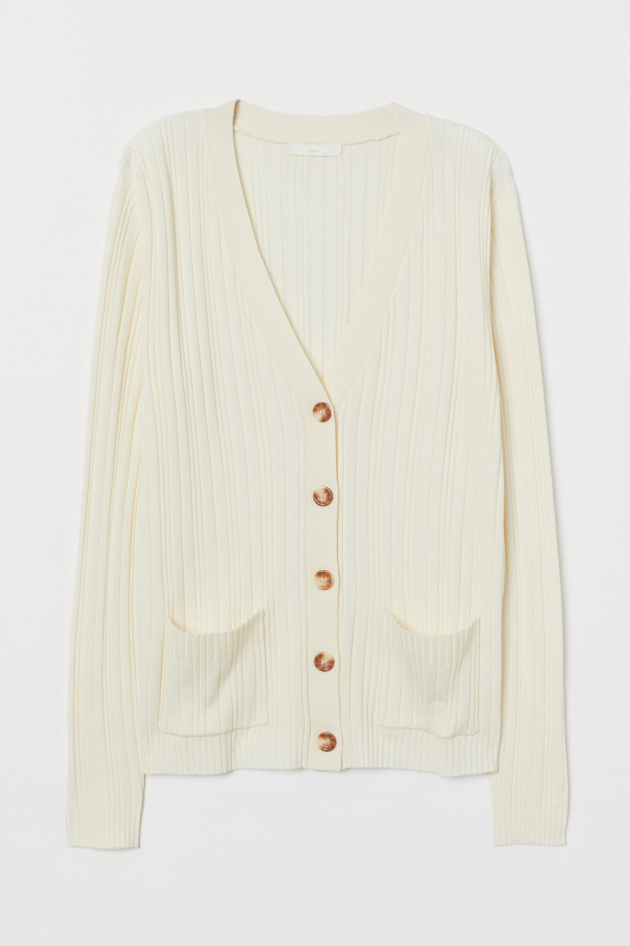 Ribbed cardigan - V-neck - Long sleeve - Cream - Ladies | H&M GB