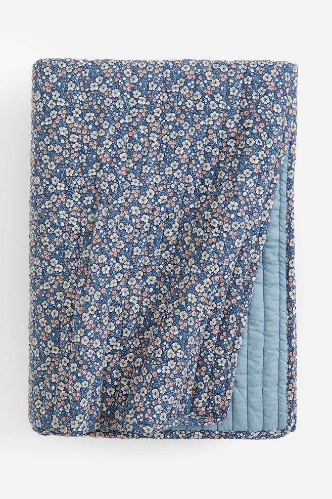 Quilted bedspread - Blue/Floral - 1
