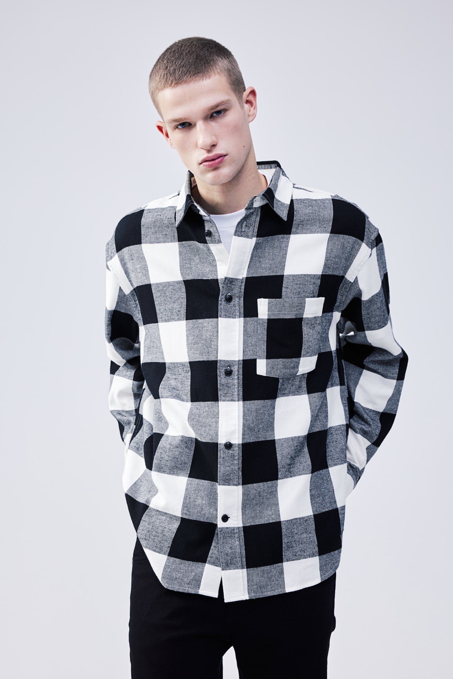 Relaxed Fit Flannel shirt - Black/Checked - 7