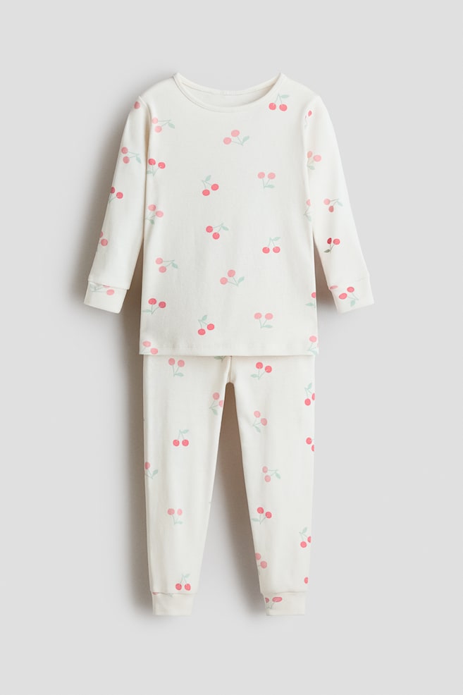 Snug Fit Cotton Jersey Pajamas - White/cherries/Pink/unicorns - 1