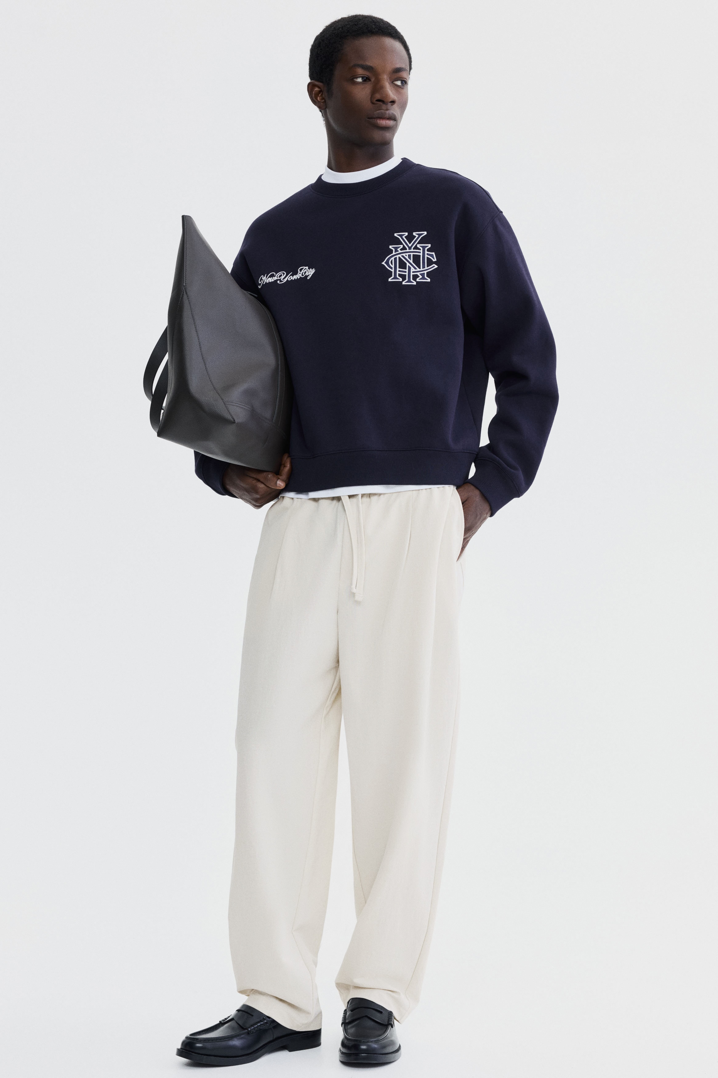 Pantalon Regular Fit en coton mélangé - Beige clair/Marron foncé