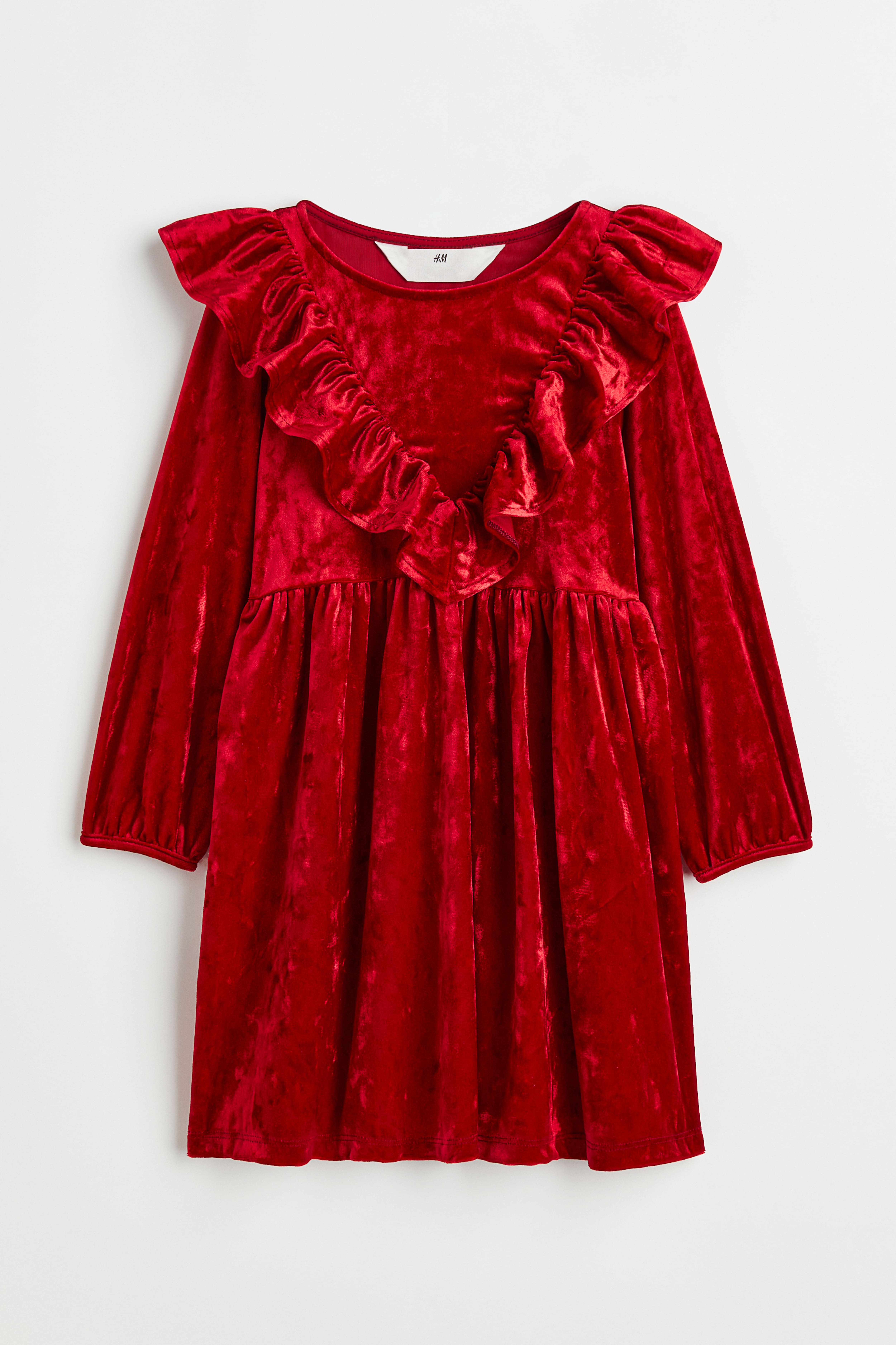 Ruffle trimmed Velour Dress Red Kids H M CA