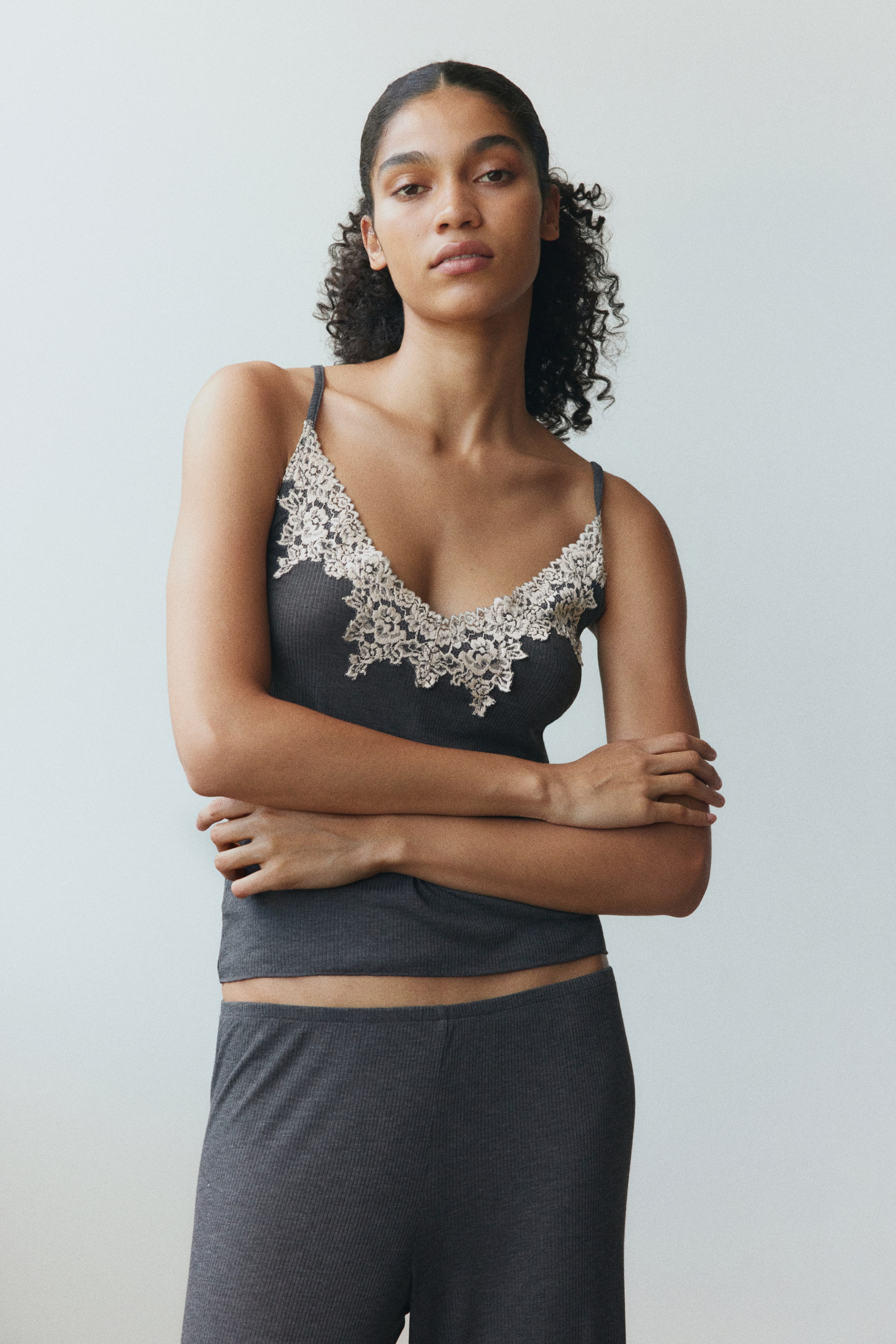 Lace-Trimmed Jersey Pajamas