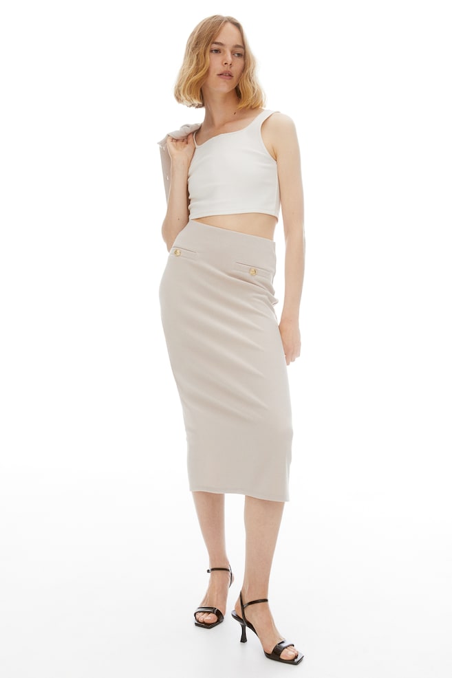 Textured pencil skirt - Light beige/Black - 3