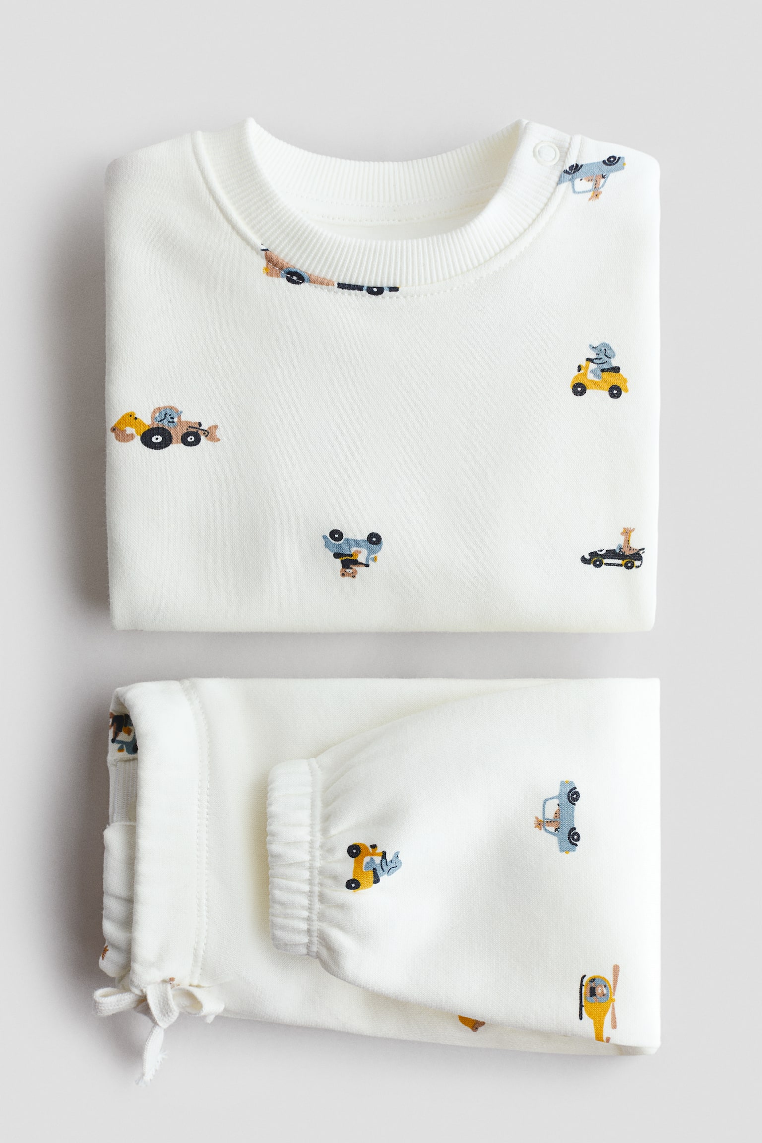 2 Parçalı Baskılı Sweatshirt Set - Krem/Araçlar - 2