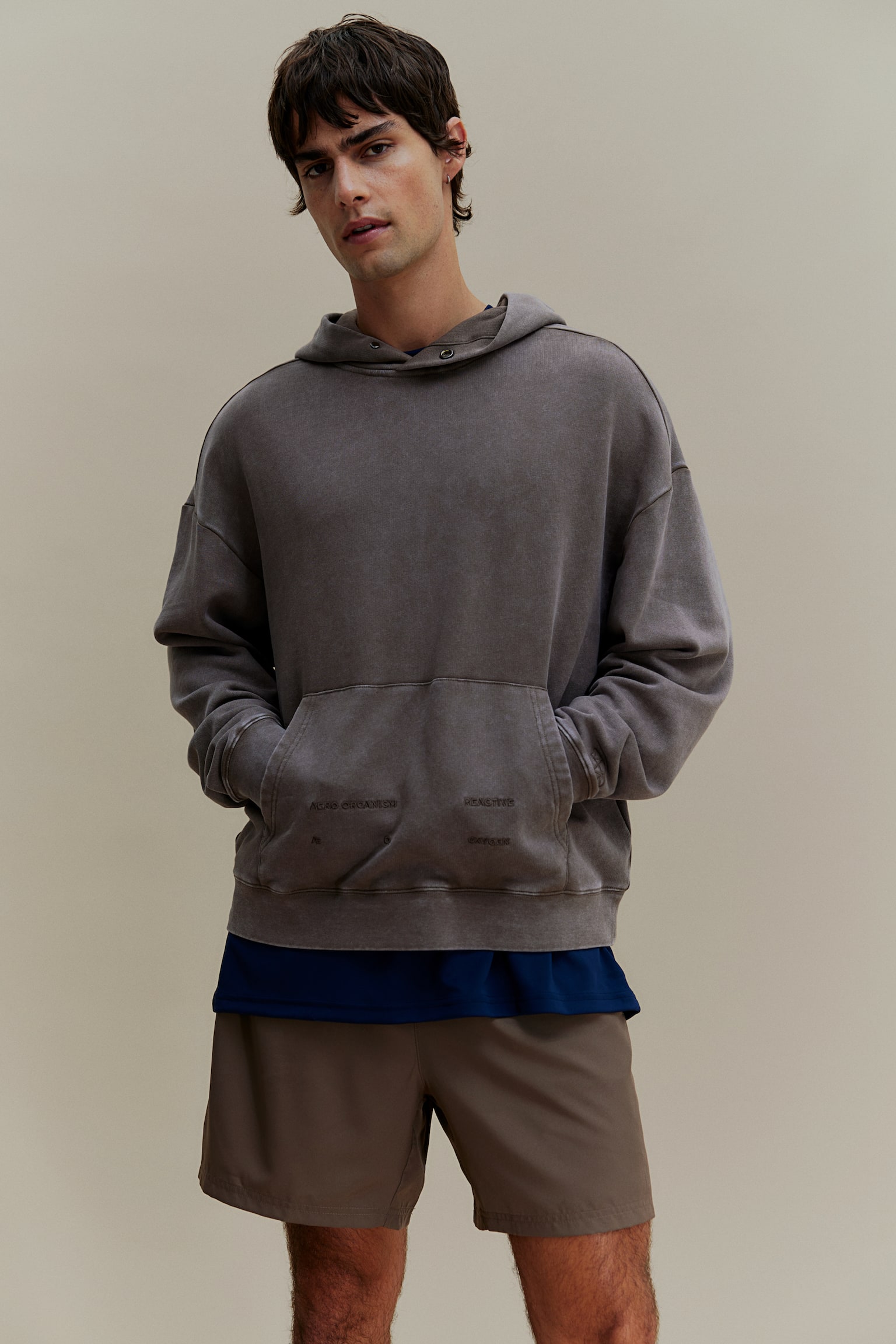 Loose-Fit Sports Hoodie - Dark beige/Taupe - 1