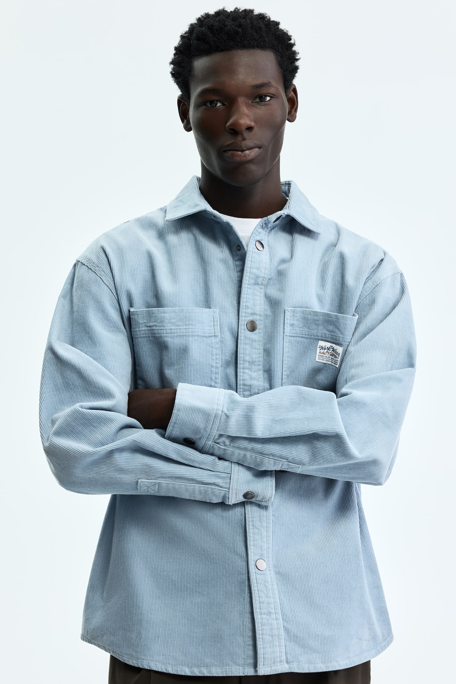 חולצת אוברסייז מקורדרוי כותנה - תכלת - 4