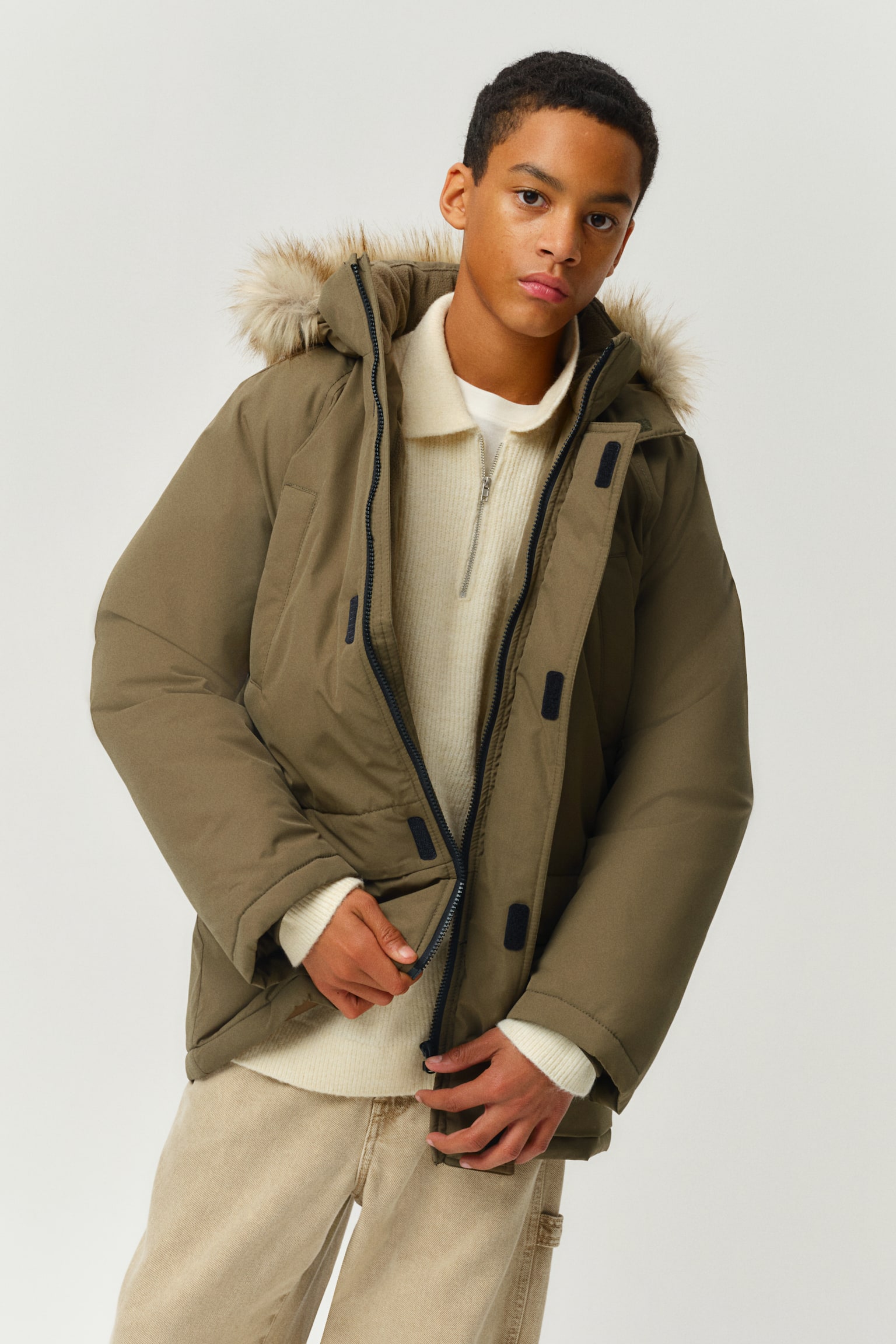 Water-repellent padded parka - Khaki green/Black - 2