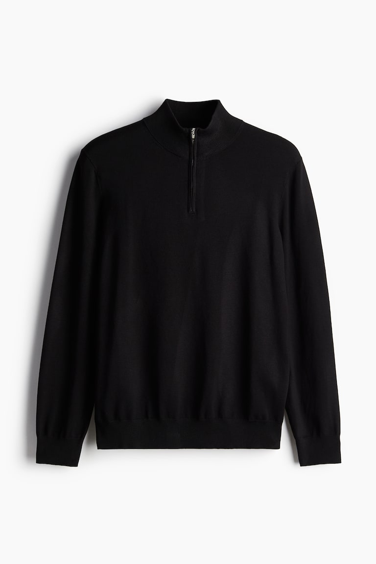 Suéter Slim Fit en tejido fino con zíper Negro Men H&M MX