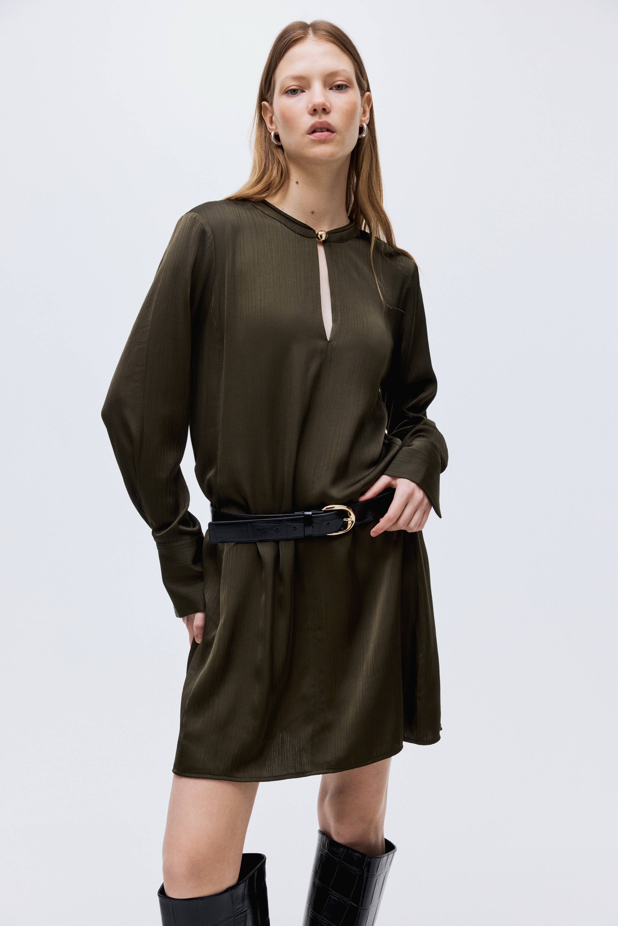 h&m green long sleeve dress SilkRoll Green Textured Long Sleeve Maxi Dress