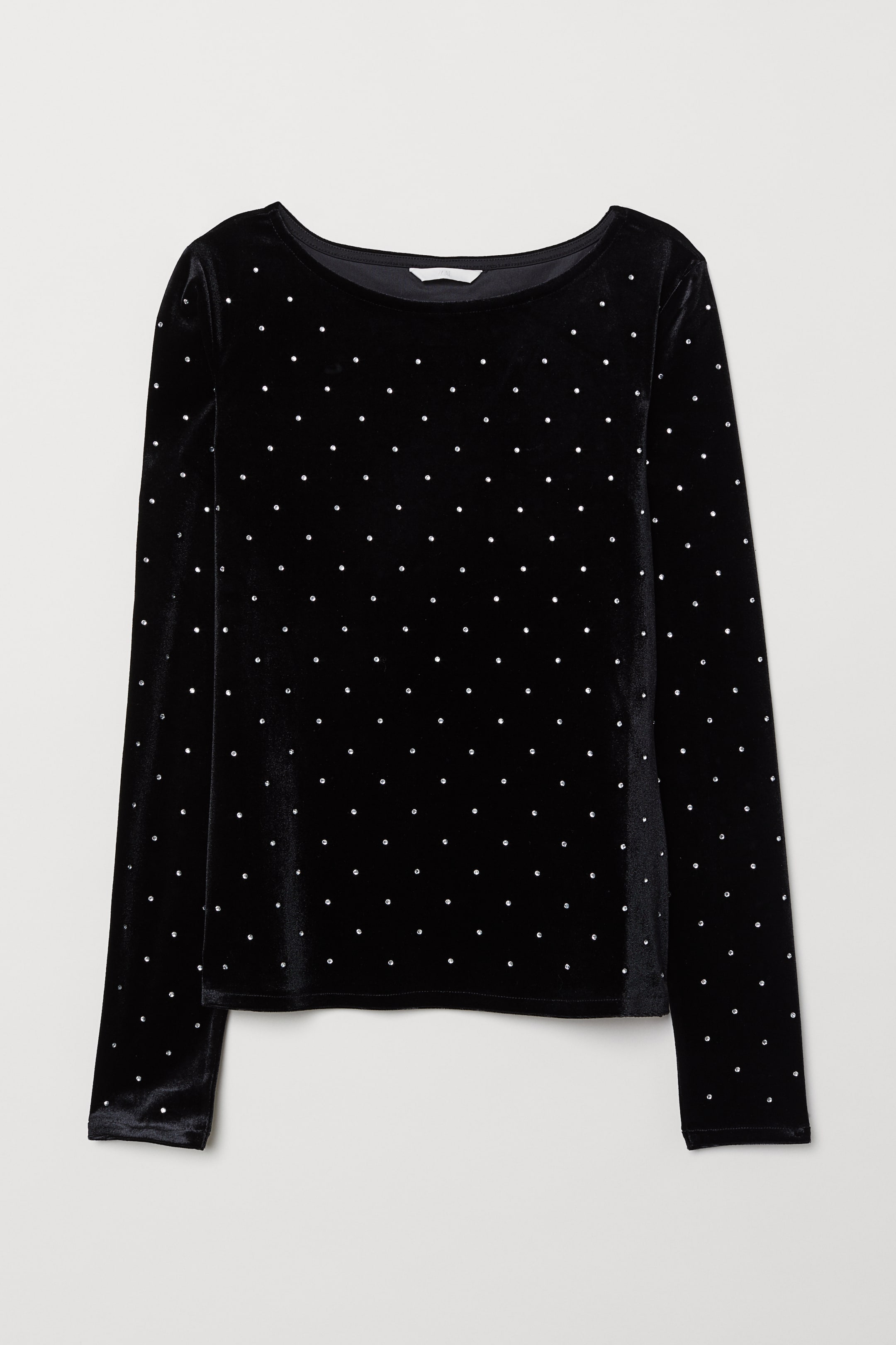 이미지 확대 보기: 라인스톤 디테일 벨루어 탑 - 블랙 - 여성 | H&M KR 1