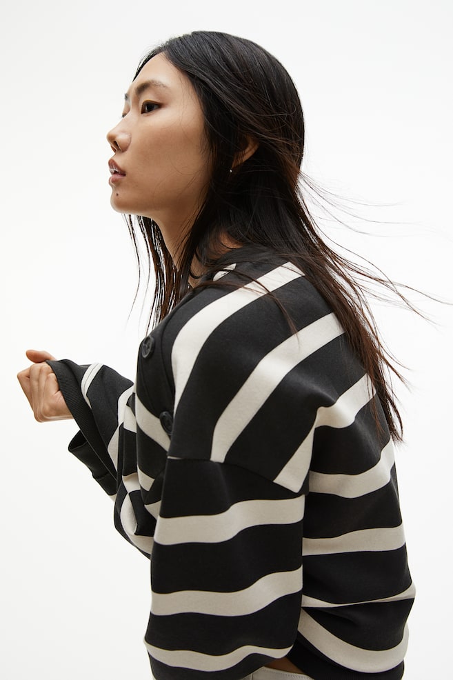 Button-detail sweatshirt - Black/White striped/Light beige/Striped - 1