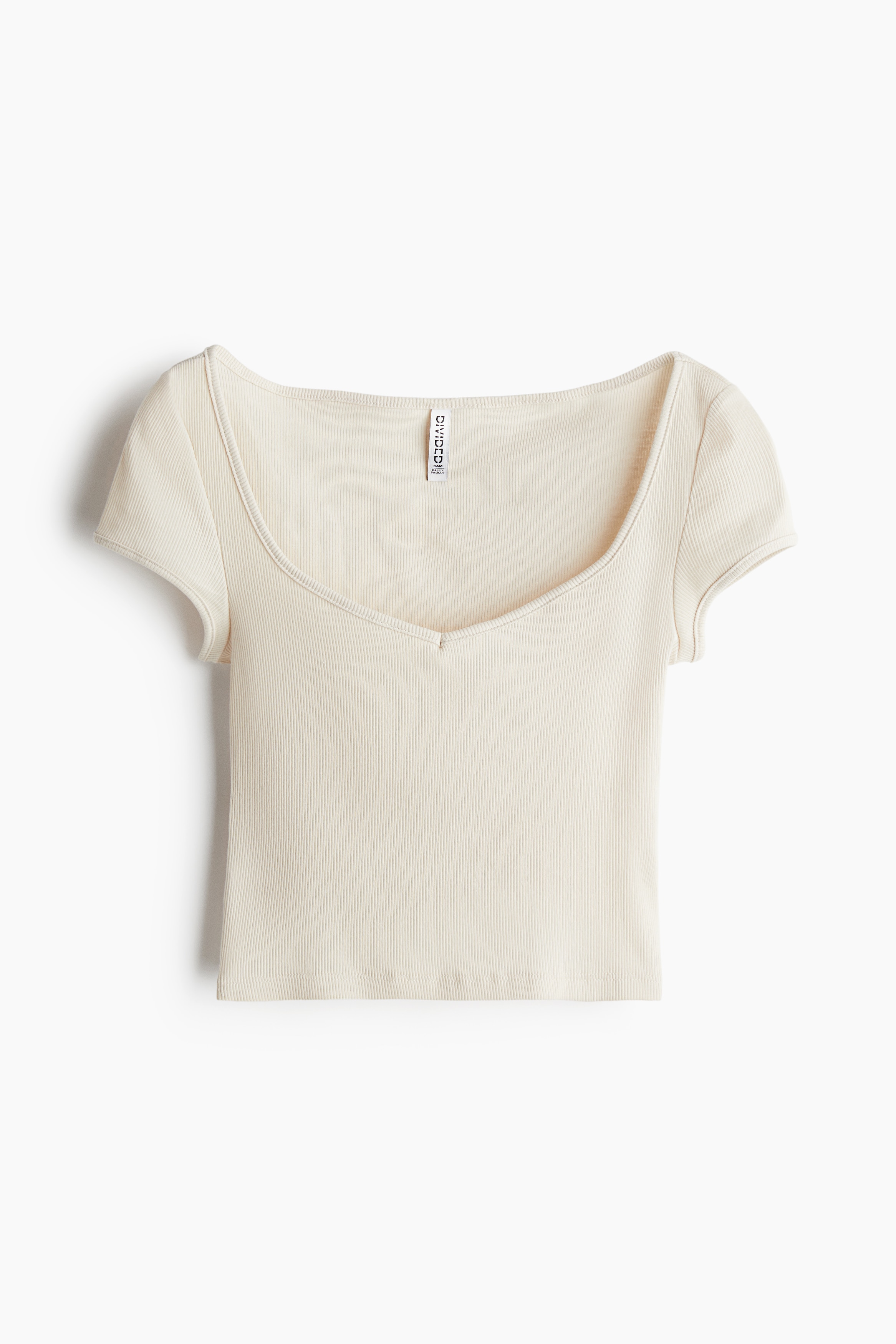 Playera acanalada con escote de corazón - Beige claro
