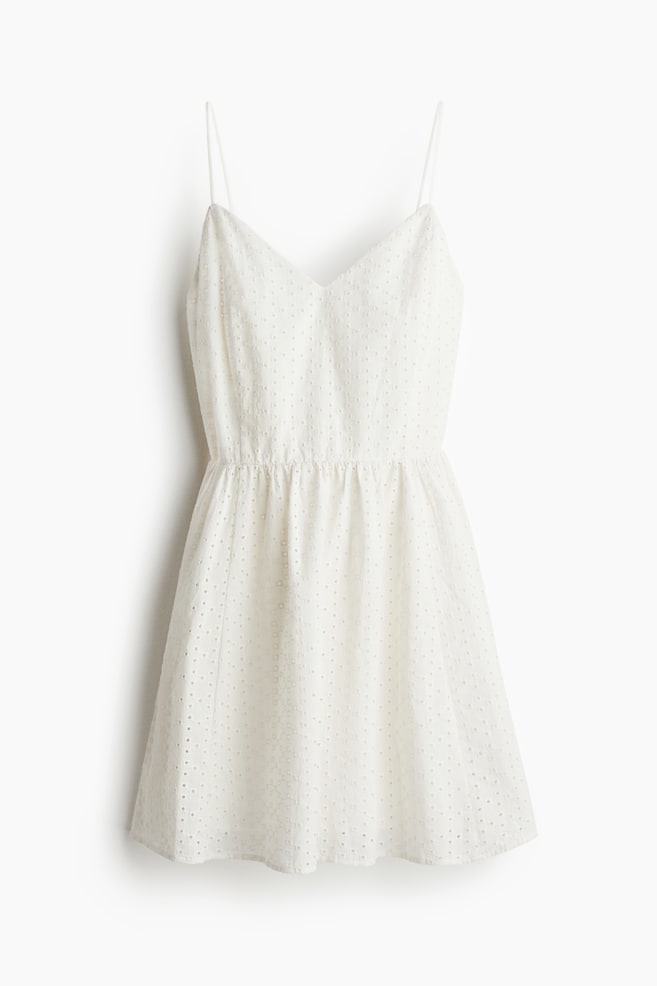 Broderie anglaise strappy dress - White/Black - 1