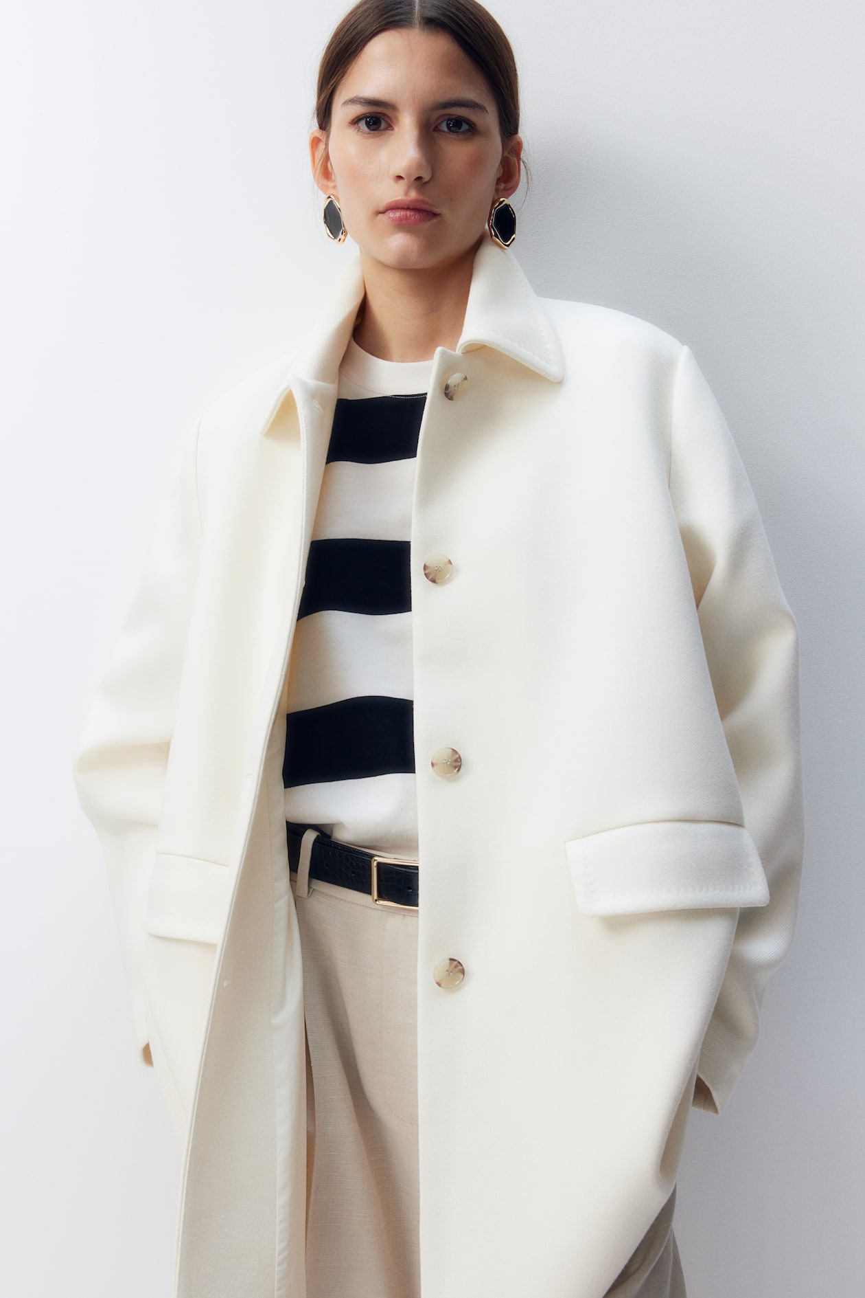 A-line coat Cream Ladies H&M IN - Main Image