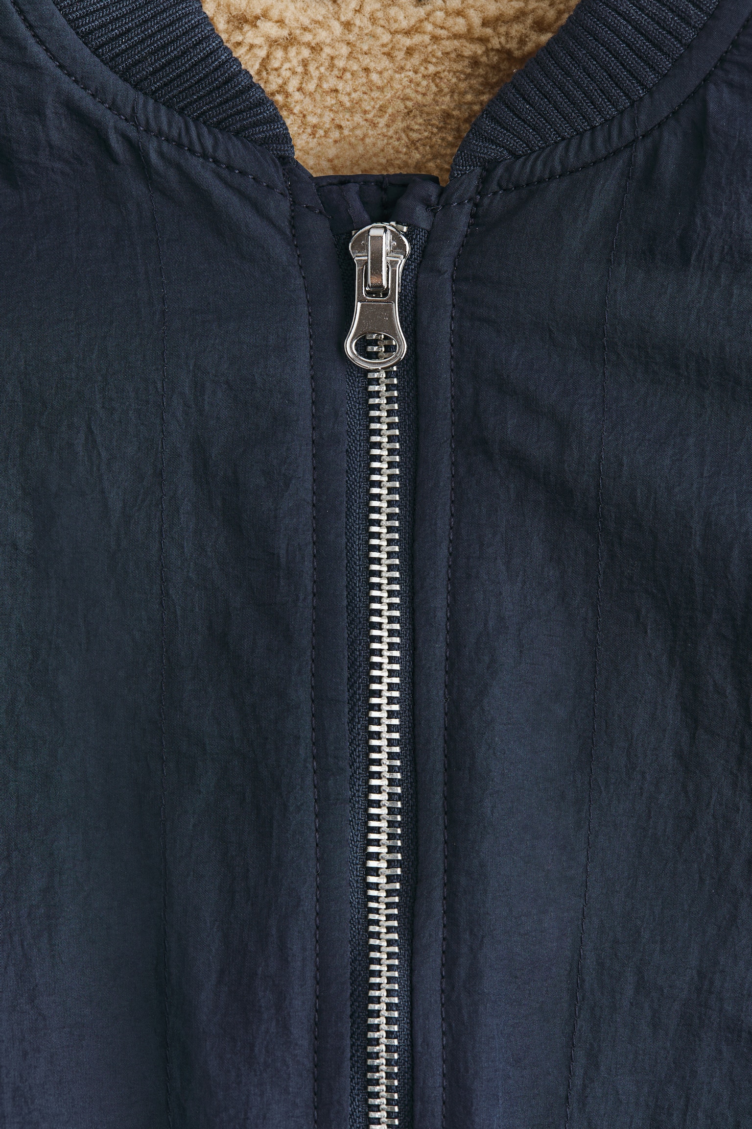 Teddy-lined bomber jacket - Navy blue - 4