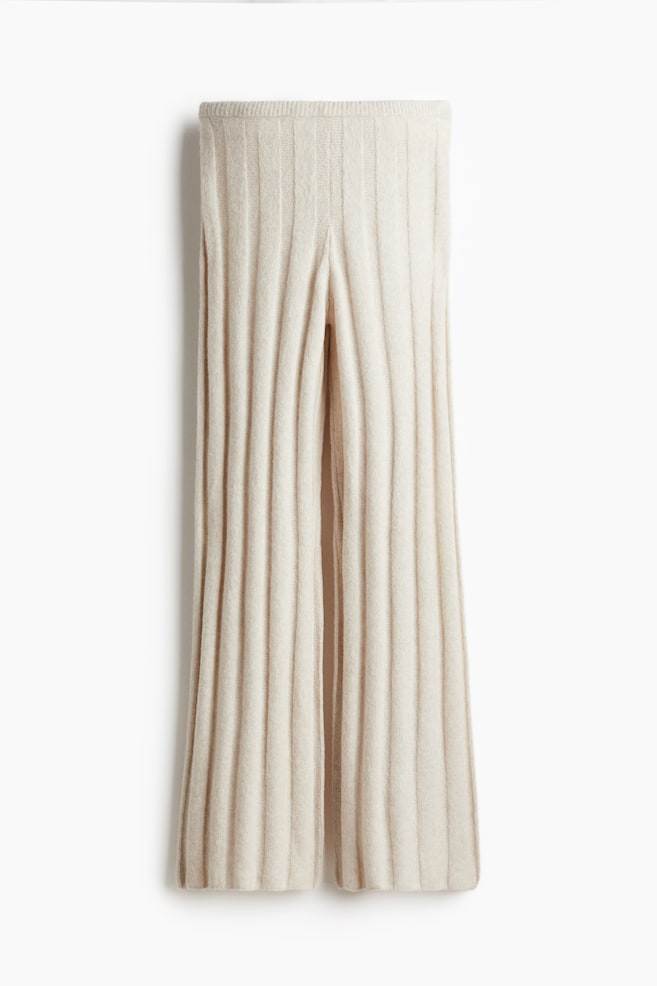 Gerippte Hose aus Wollmix - Cremefarben/Graumeliert - 1