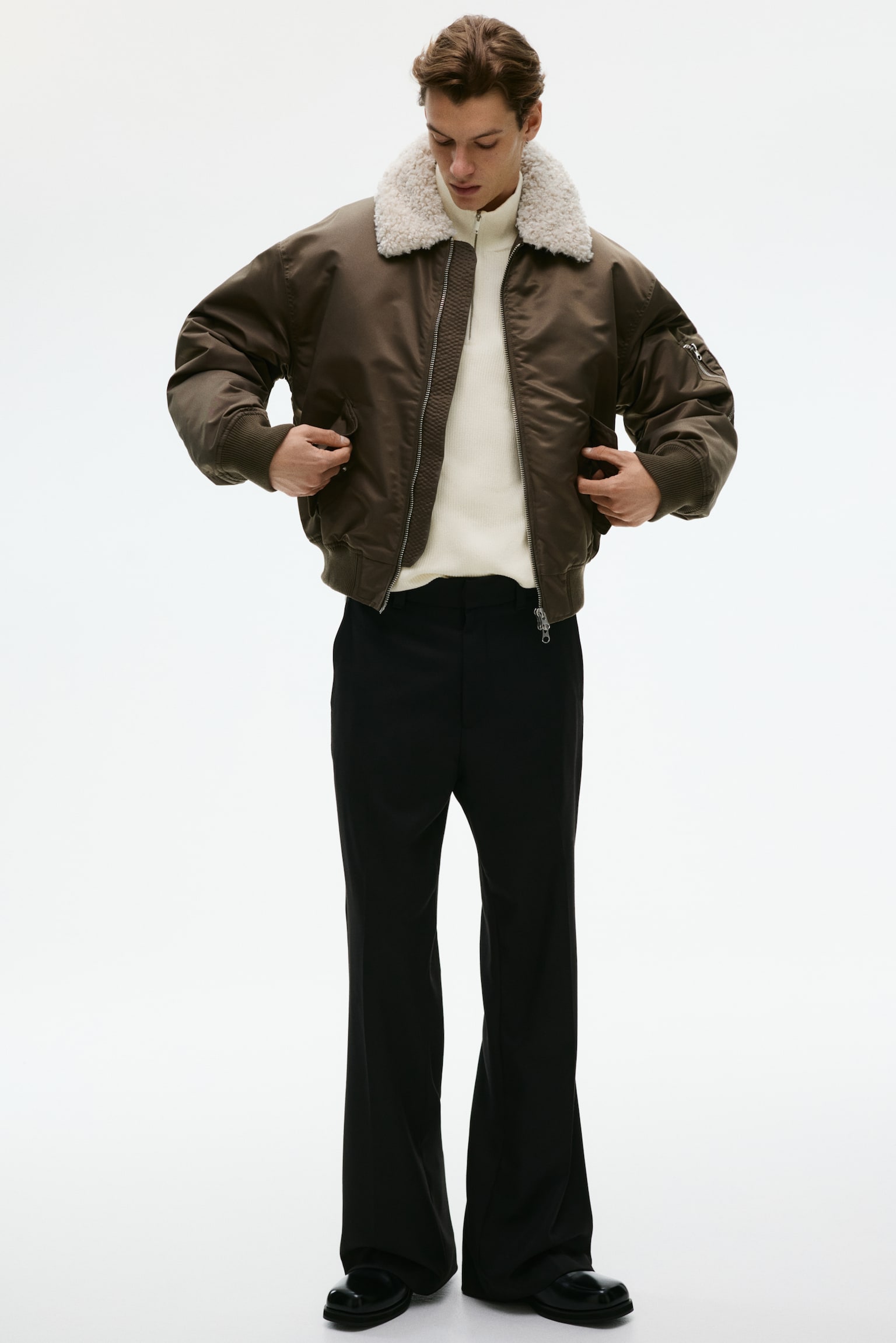 Jersey con media cremallera Regular Fit - Blanco/Gris oscuro/Azul marino/Negro/Marrón/Beige oscuro/Azul marino/Rayas - 5