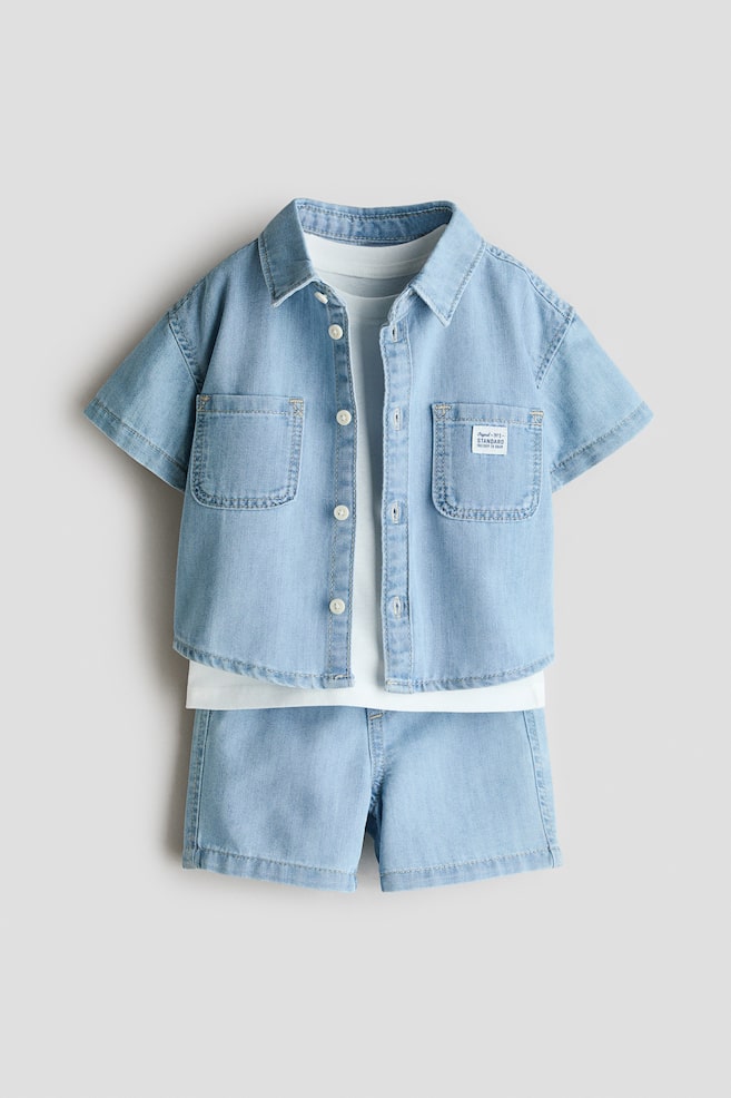 3-piece denim set - Licht denimblauw - 1