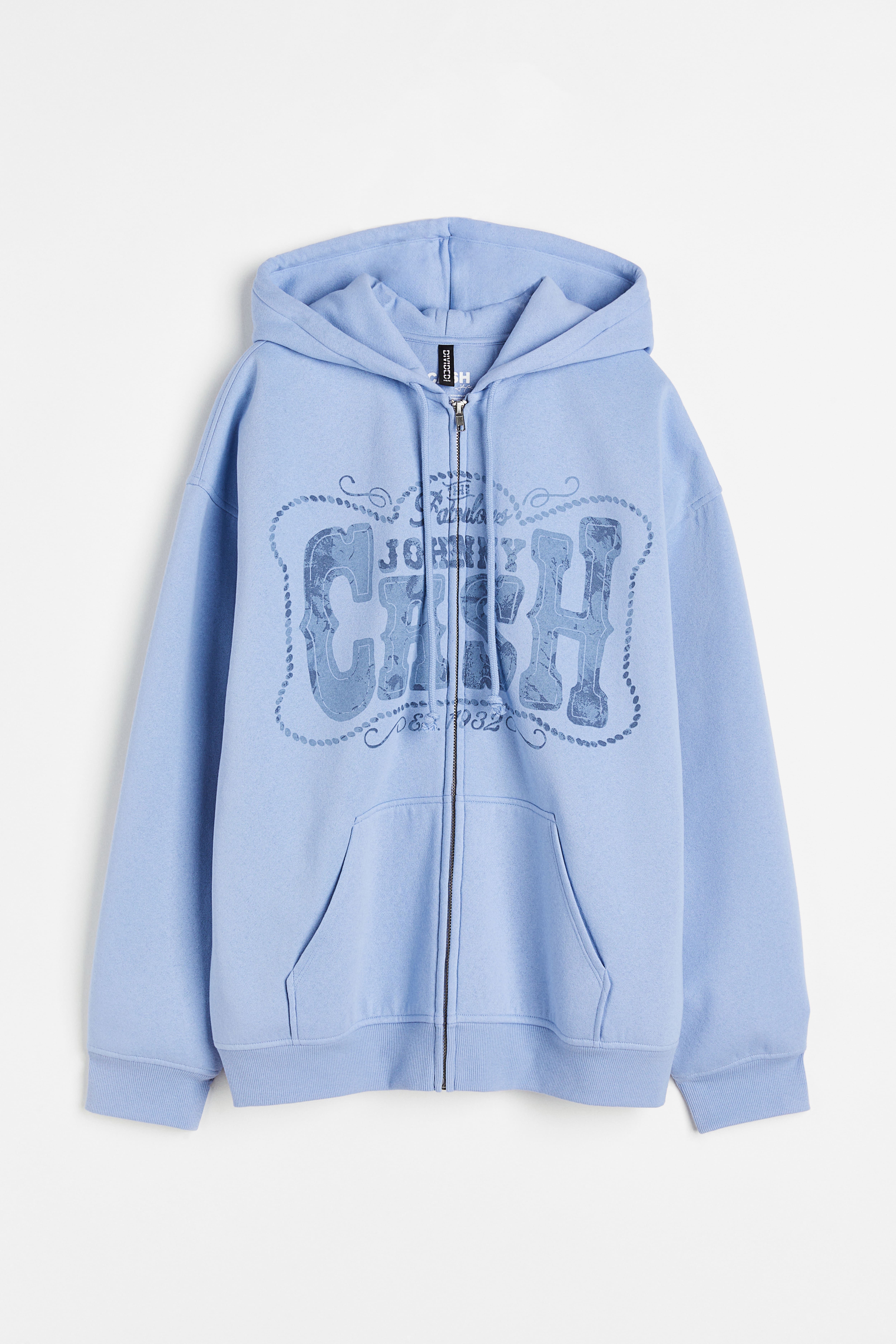 Printed zip through hoodie Light blue Johnny Cash Ladies H M GB