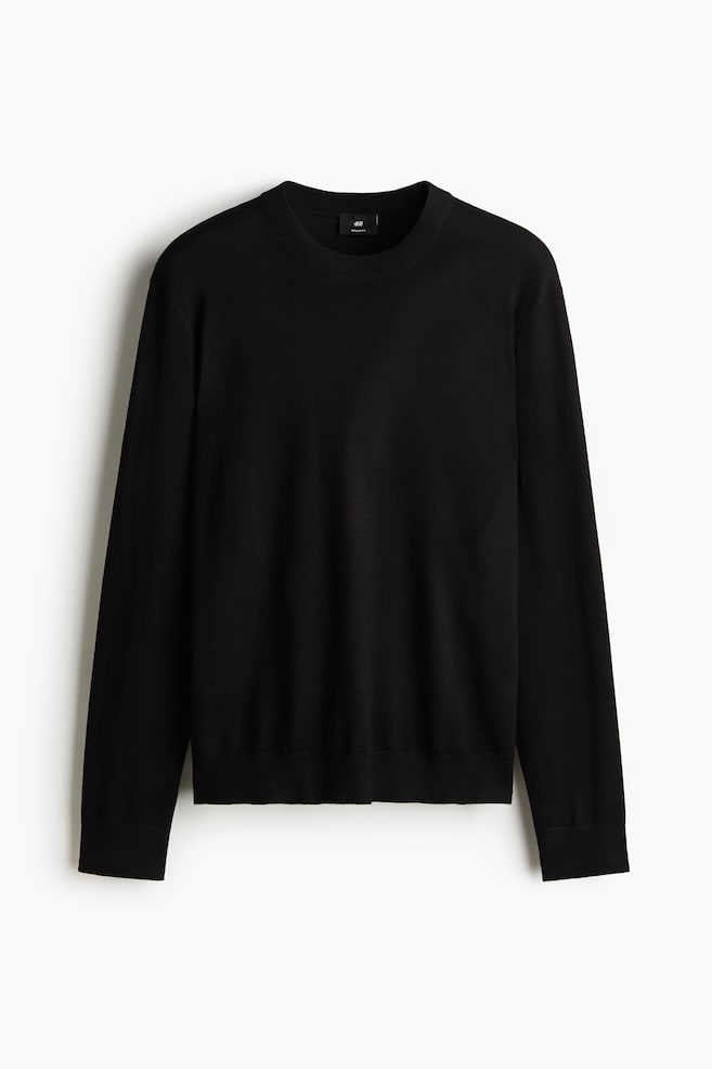 Regular-Fit Fine-Knit Sweater - Black - 1
