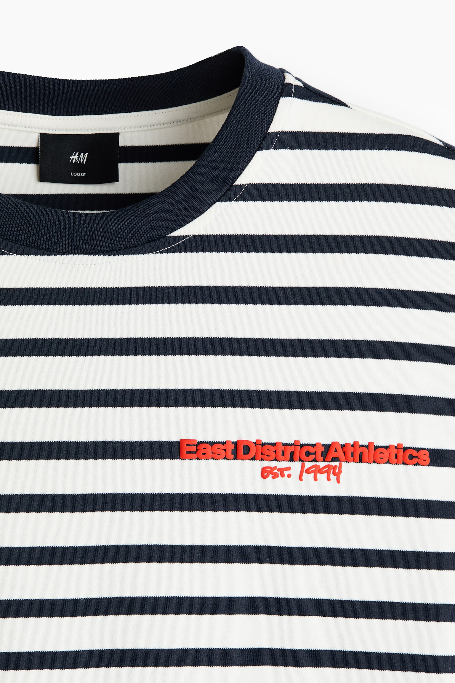 Loose Fit Cotton T-shirt - White/Striped/Navy blue/Striped - 5