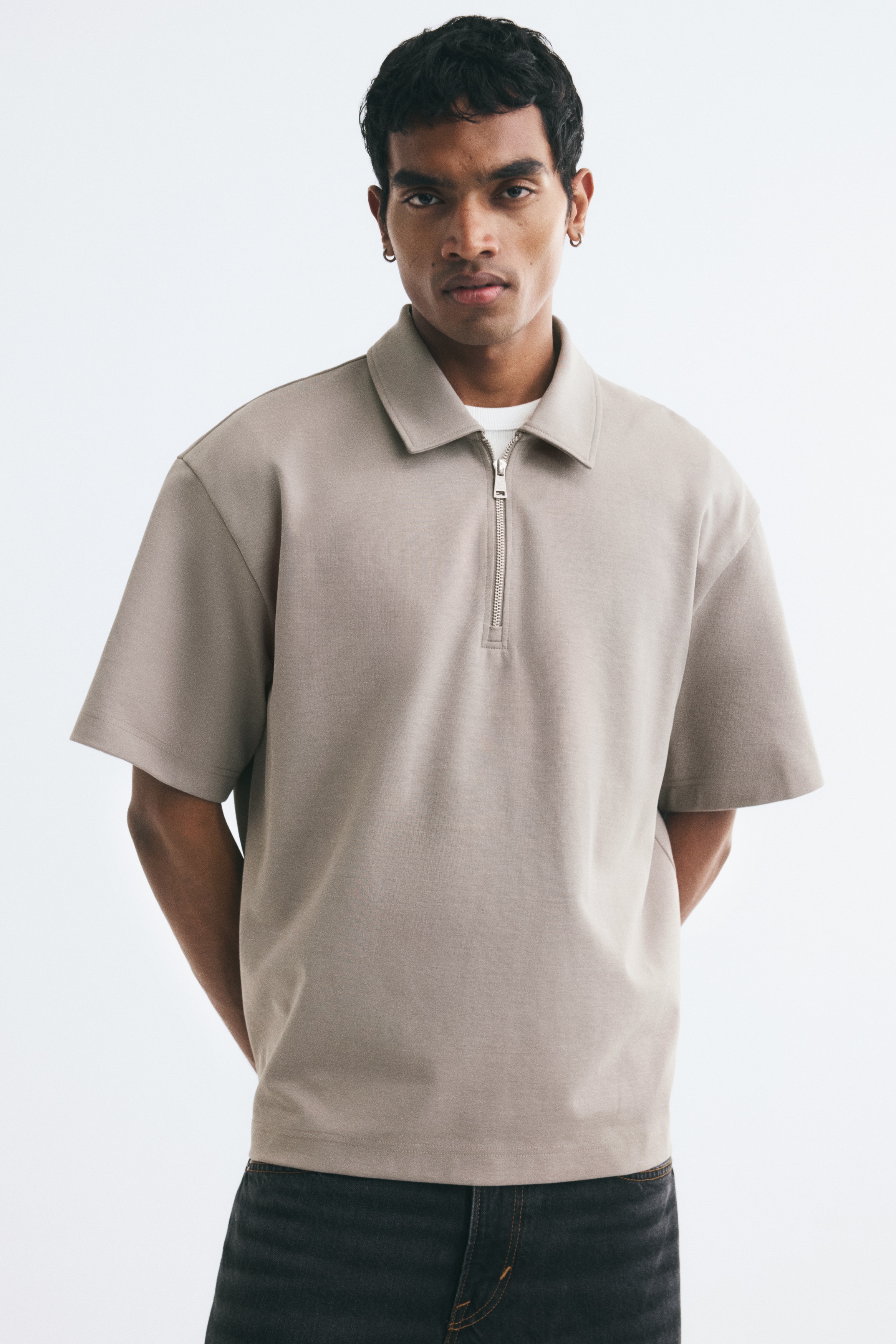 Relaxed Fit Polo shirt - Beige/Cream/Black