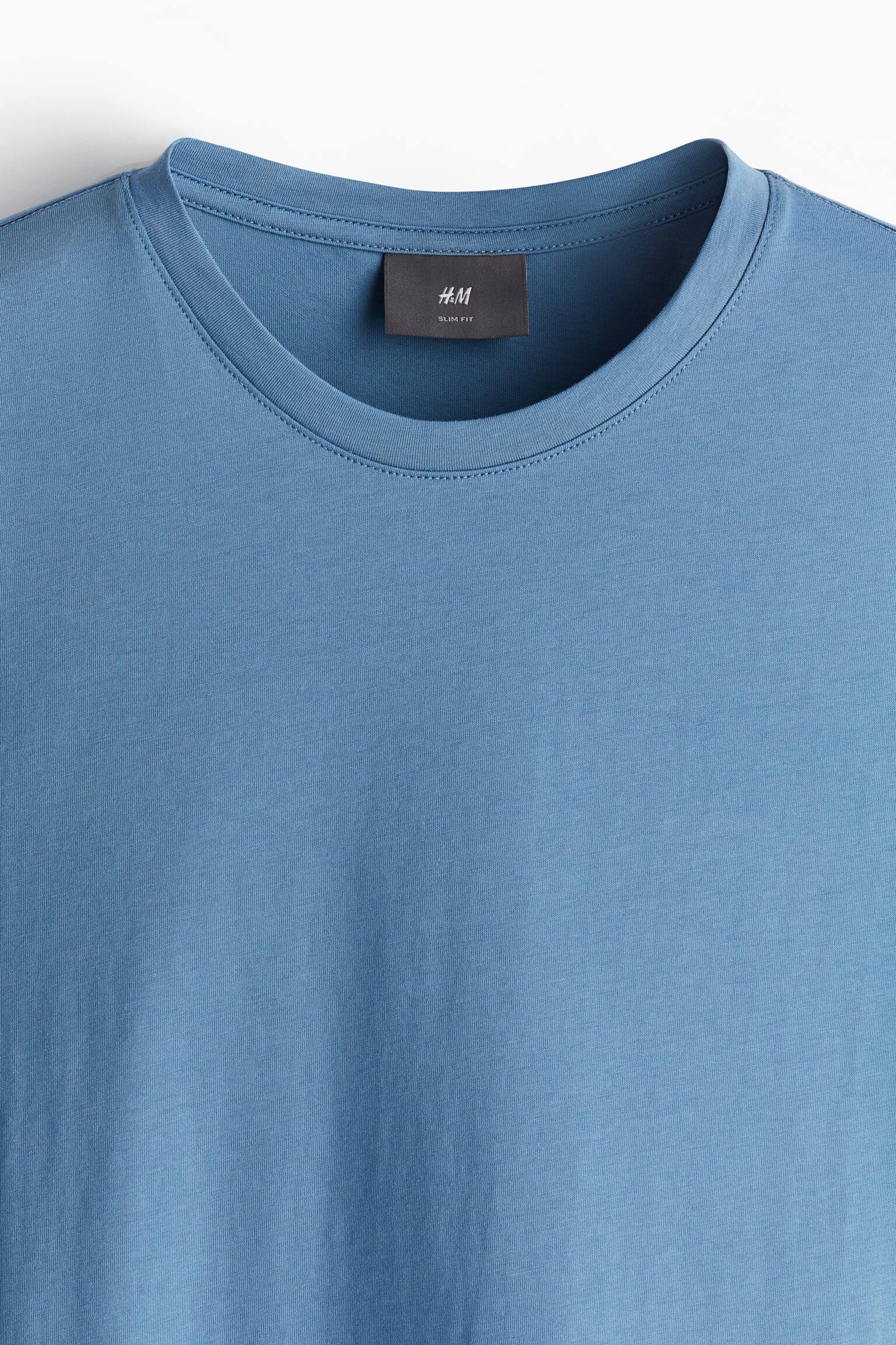 Slim Fit Pima cotton T-shirt - Light blue/Light brown/Raspberry red/Dark khaki green/Black/Navy blue/White/Mint green/Light grey marl/Yellow/Light blue/Turquoise/Navy blue/Beige/Beige - 5