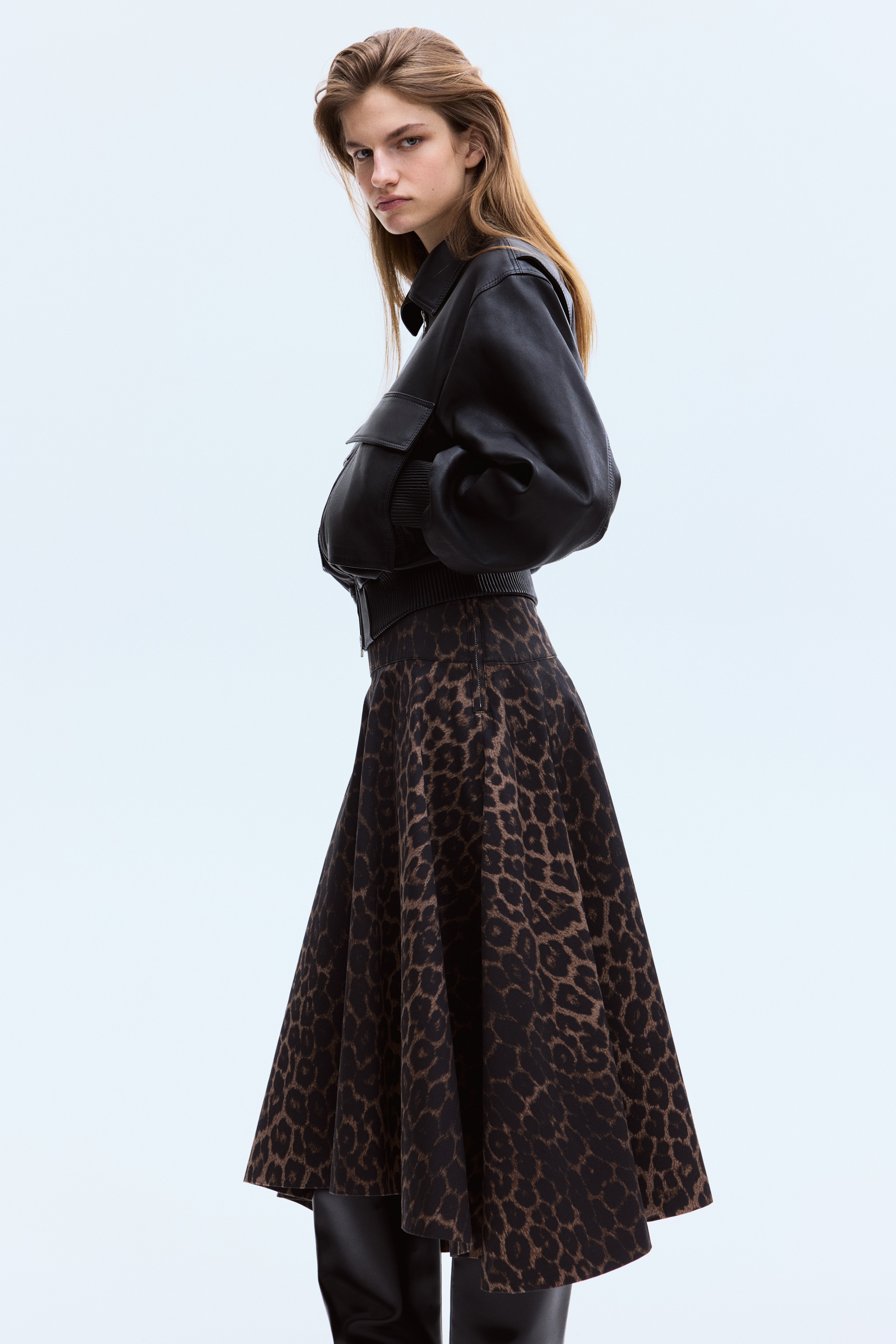 Εβαζέ φούστα από ντιαγκονάλ ύφασμα - Σκούρο καφέ/λεοπάρ