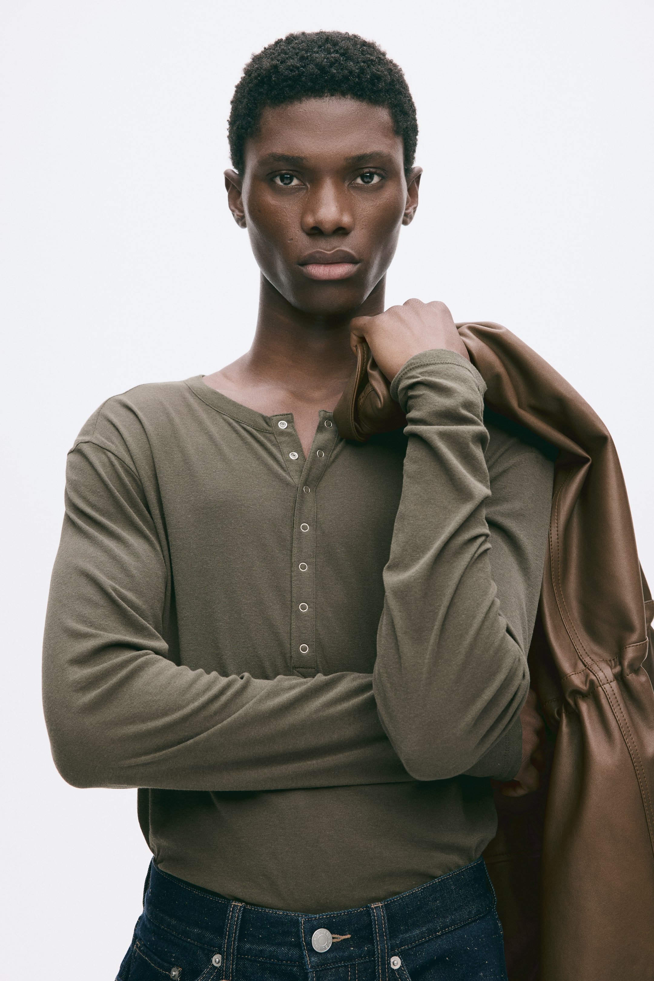 Slim-Fit Cotton Henley Shirt