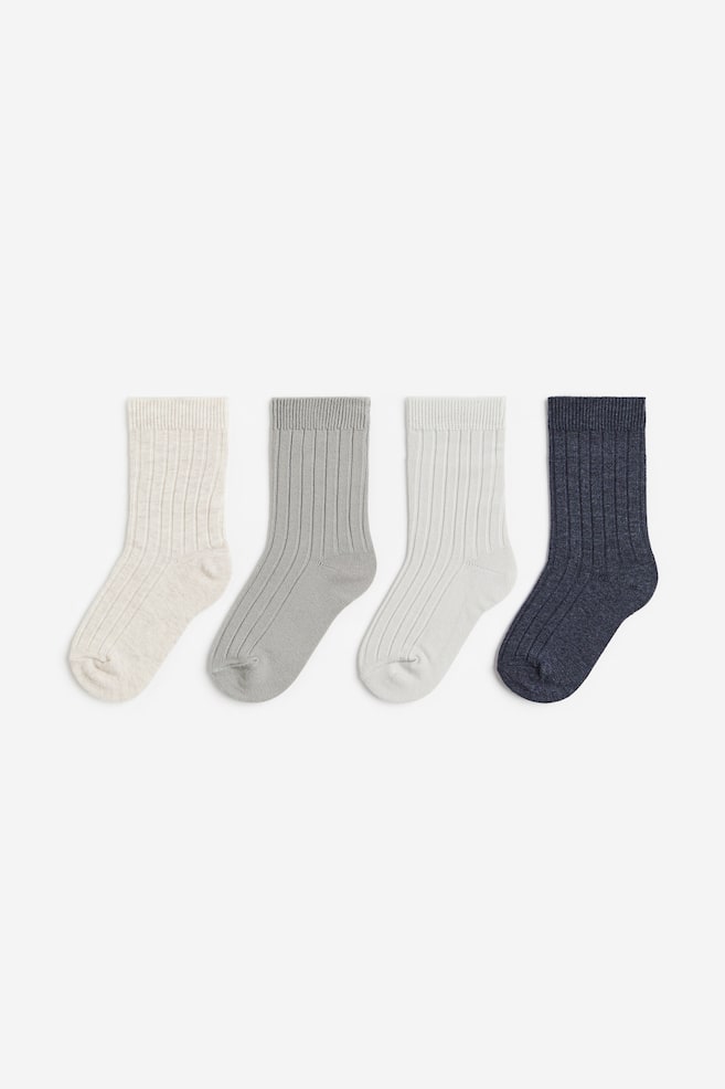 Lot de 4 paires de chaussettes - Gris/bleu marine/Vert kaki clair/Beige chiné/gris/Rose ancien/crème - 1