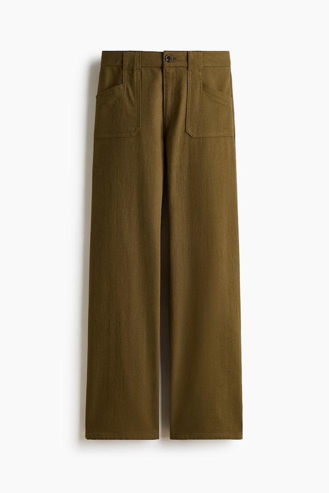 Wide twill trousers - Khaki green/Black/Beige - 1