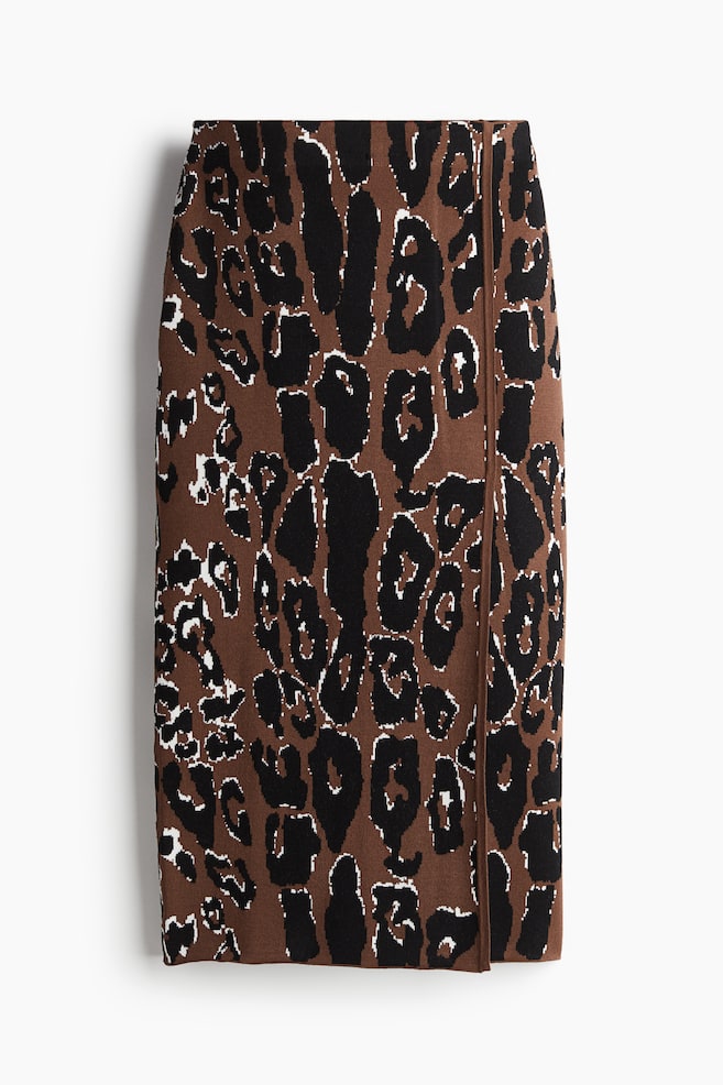 Bleistiftrock aus Feinstrick - Braun/Leopardenprint - 1