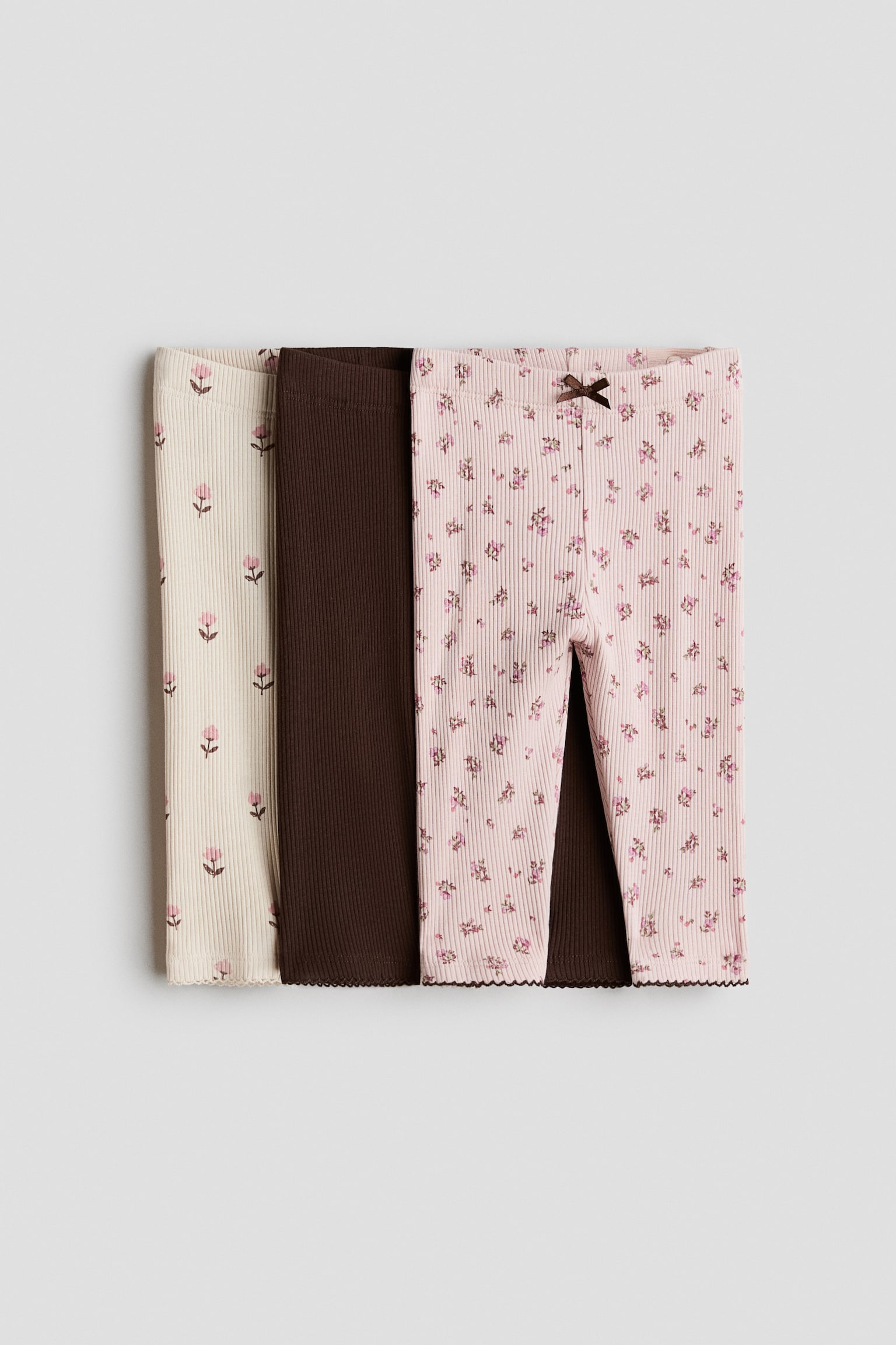 3-pack bomullsleggings - Rosa/Blommig/Ljusrosa/Mörkröd/Vit/Körsbär/Ljusbeige/Körsbär