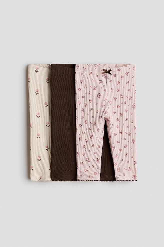 3-pack cotton leggings - Pink/Floral/Light pink/Dark red/Light beige/Cherries/White/Cherries - 1
