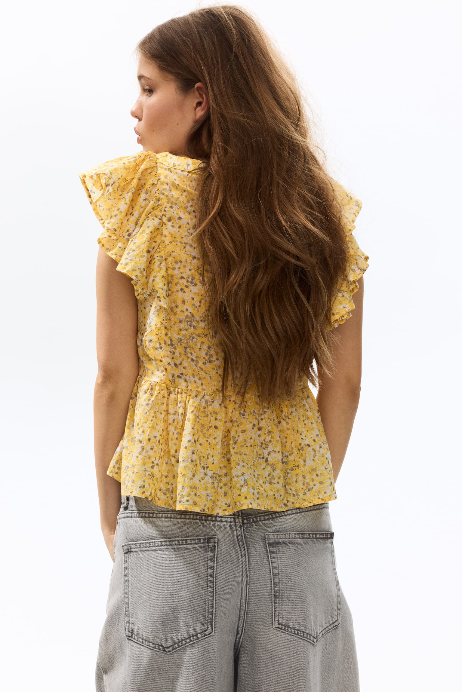 Haut volanté en coton - Jaune/fleuri/Bleu clair/fleuri/Blanc - 5