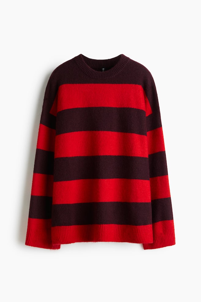 Svetr Loose Fit - Vínová/červený pruh/Černá/Světle růžová - 1