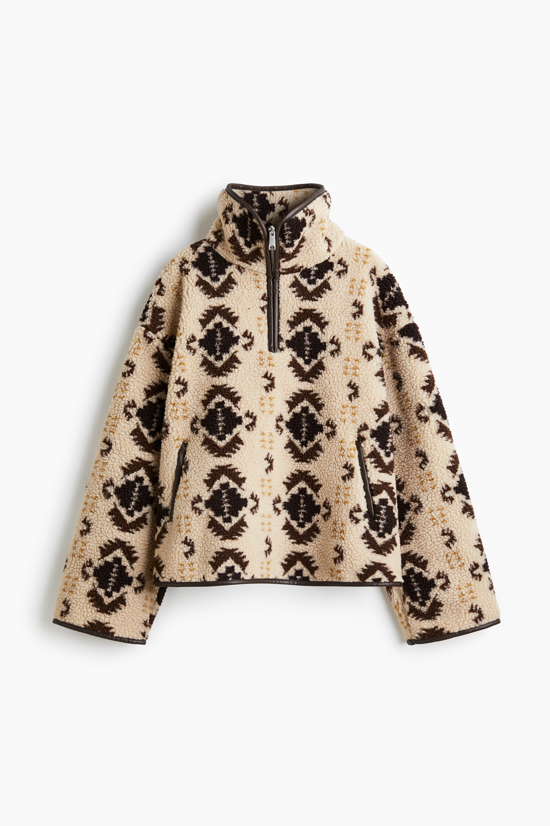 Maglia in pelliccia di pile con mezza cerniera - Beige/fantasia/Crema