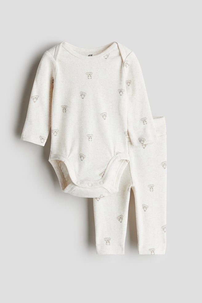 2-piece cotton jersey set - Light beige/Koalas/White/Hearts - 1
