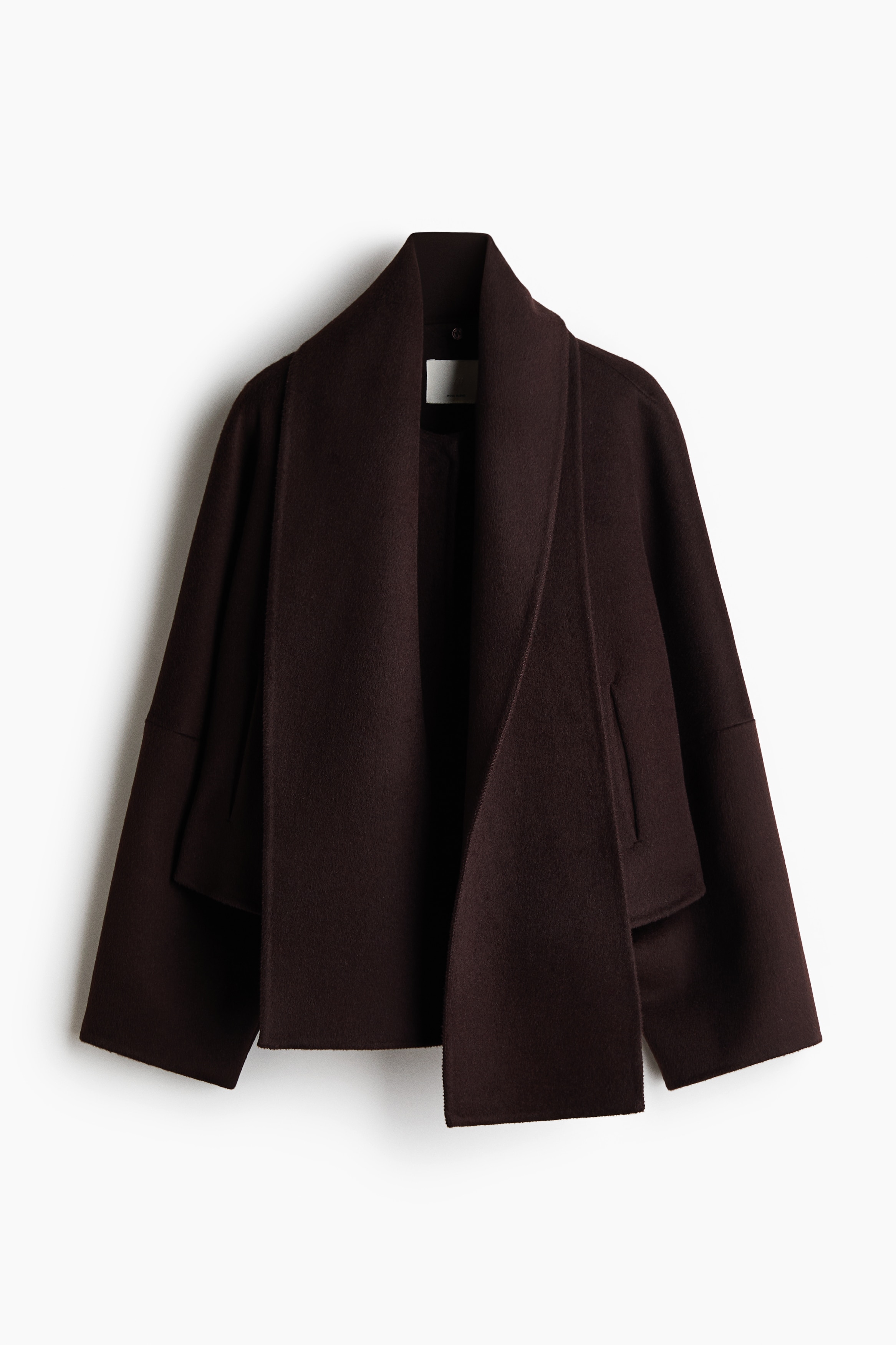 Wool-blend scarf-collar jacket - Dark brown